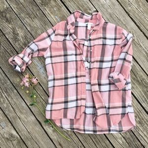 Dusty rose plaid cotton button down shirt